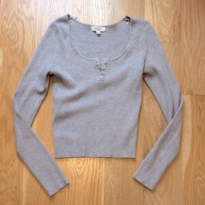 Gray Ribbed Long Sleeve Top